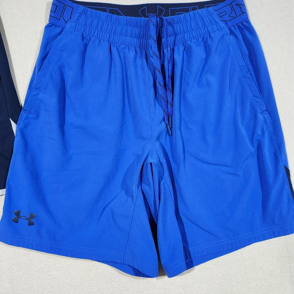 Under Armour HeatGear Mens Shorts Lot of 2 Navy Royal Blue Fitted Large Workout